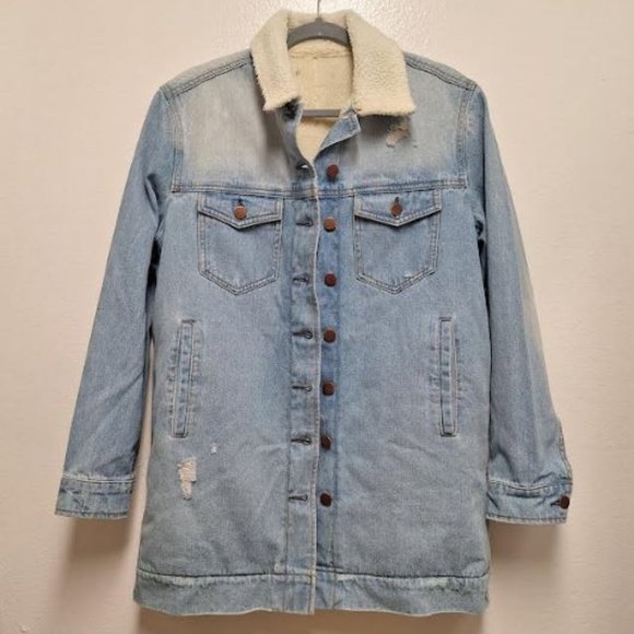 Woman  Denim Long Jacket W/ Sherpa lining , Size S, Sample Sale - Picture 1 of 4